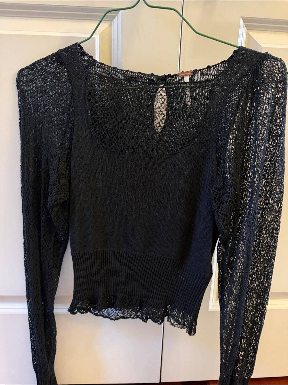 Free People Black Lace Knit Scoop-Neck Top